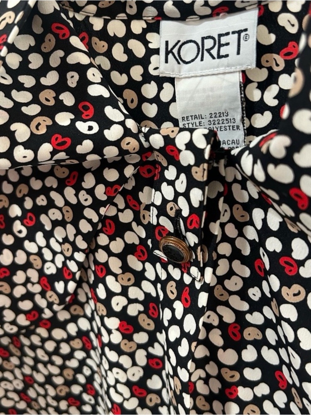 Vintage 80s Koret Abstract Pussybow Blouse Red Black Indie Sleaze Bow Button Up - Picture 5 of 10